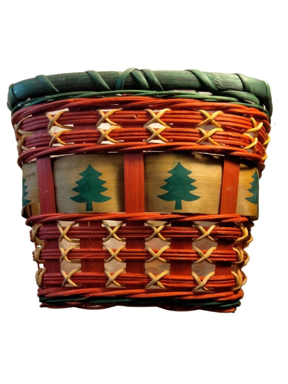 Christmas Tree Basket Square Wicker Red Green Rattan Lined 8 Inch